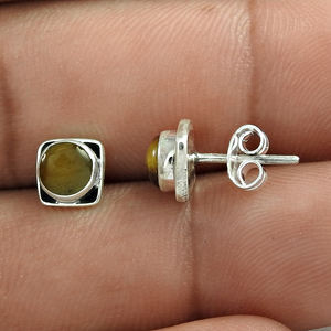 ต่างหูเม็ดเดี่ยวรูปตาเสือธรรมชาติ925เงินสเตอร์ลิงต่างหูแบบเม็ดกลมเครื่องประดับแฮนด์เมดสำหรับผู้หญิงเด็กผู้หญิง - Product Image 2