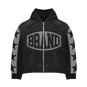Conjunto personalizado de ropa serigrafiada con capucha y pantalones de chándal acampanados apilados con cremallera y lavado ácido vintage de talla grande para hombre de fabricante - Product Image 2