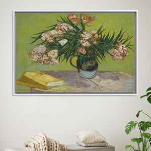 Toile imprimée : Art mural floral vintage Van Gogh Oleanders, toile encadrée blanche - Product Image 1