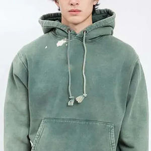 Men's High Quality Lightweight Acid Wash Hoodie Custom <b>Black</b> Solid Full Zipper Street Wear Thermal Cotton basics cotton blended - Product Image 2