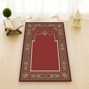 Tapis de prière rectangulaire persan de haute densité, 17 mm d'épaisseur, motif géométrique, poils plats, dos antidérapant en caoutchouc, polyester, fabrication mécanique - Product Image 1