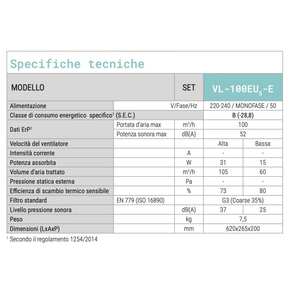 Unidad de Recuperación de Calor Entalpica Descentralizada Mitsubishi Lossnay VL-100EU5-E para Sistemas HVAC - Product Image 2