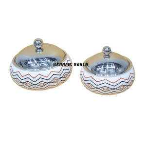 Ensemble de deux casseroles de luxe décoratives de cuisine de forme ronde Hotpot meilleure vente de chauffe-plats en métal fantaisie en gros - Product Image 5