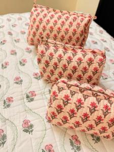 Set of 3 Cosmetic & Toiletry <b>Storage</b> Cotton Pouch / Cotton Quilted Travel Cases Pouches Perfect Valentine Day Gift - Product Image 4