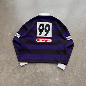 Chemises à manches longues surdimensionnées en coton 100% avec logo/design personnalisé, imprimé à rayures, t-shirt de rugby à manches longues, polo en tricot pour homme - Product Image 2