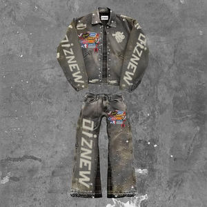 Fournisseur vedette DiZNEW Nouveautés Ensembles pour hommes Deux pièces Personnalisé 2 pièces Ensemble veste et jean avec strass pour hommes - Product Image 4