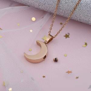 Collares de urna de luna de oro rosa para cenizas urna de recuerdo de cremación de acero inoxidable para cenizas humanas conmemorativas para mujeres y hombres tamaño personalizado - Product Image 3
