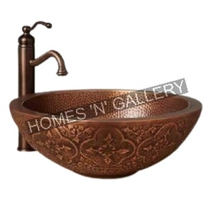 Évier à cuvette en cuivre de forme ronde gaufré en métal Lavabo à la main Fabricant de lavabos Grossiste - Product Image 1