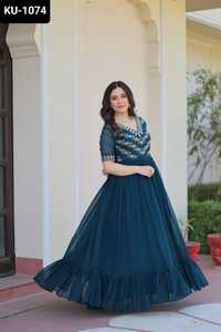 Indian Traditional Wear Faux Blooming With <b>Sequins</b> Multithreaded Beads Embroidered Work Anarkali Gown with <b>Plus</b> <b>Size</b> Available - Product Image 3