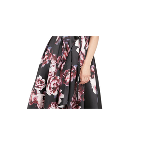 Abito da sera da donna Sl Fashions con stampa floreale, colore antracite, taglia XL, silhouette a trapezio e a balze, in chiffon, con vita impero - Product Image 3