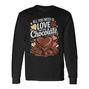 T-Shirt a Maniche Lunghe con Scritta 'All You Need Is Love and Chocolate' e Cuore di Caramella per Promozioni - Product Image 1