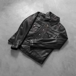 เสื้อเชิ้ตหนังลำลองทรงเข้ารูปสีดำสำหรับผู้ชาย-Ranchson - Product Image 6