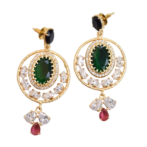 Boucles d'oreilles en laiton tendance à l'exportation, vente en gros de cristaux de guérison authentiques, finition en laiton satiné, design bohème chic, lots de mode en gros - Product Image 1