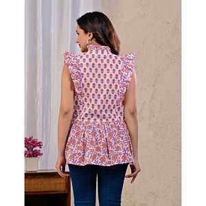 White Jaal Design Cotton Printed <b>Top</b> for Ladies Breathable Woven Fabric Simple Loose Fit 4XL 5XL Short <b>Crop</b> <b>Rhinestone</b> Letter - Product Image 5