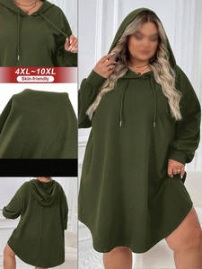 Robe à capuche en molleton vert olive pour femmes, longueur longue, coupe ample, ourlet arrondi, OEM, décontractée, impression personnalisée, fabrication en gros - Product Image 6