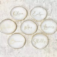 Sous-verre en Agate Blanche Haut de Gamme, Luxe Religieux, Écologique, Fait Main, Impression Numérique, Moderne, Nom Personnalisé, Parfait Toutes Saisons