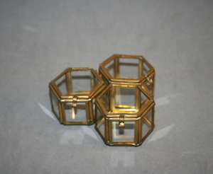 Tiniest Hexagon Shape Glass <b>Jewelry</b> <b>Box</b> with Gold Polished Metal Frame Perfect for Storing Rings <b>Necklaces</b> and Fine Accessories - Product Image 5