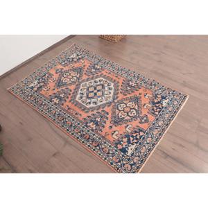 Alfombra Turca Vintage de 3.2x4.9 pies, Alfombra de Lana con Puntos Azules - Product Image 3