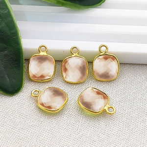 Charmes en quartz topaze bleue de 8 mm, forme coussin, sertis en argent sterling 925, pendentif pour la fabrication de bijoux, plaqué or, charmes en quartz topaze bleue - Product Image 2