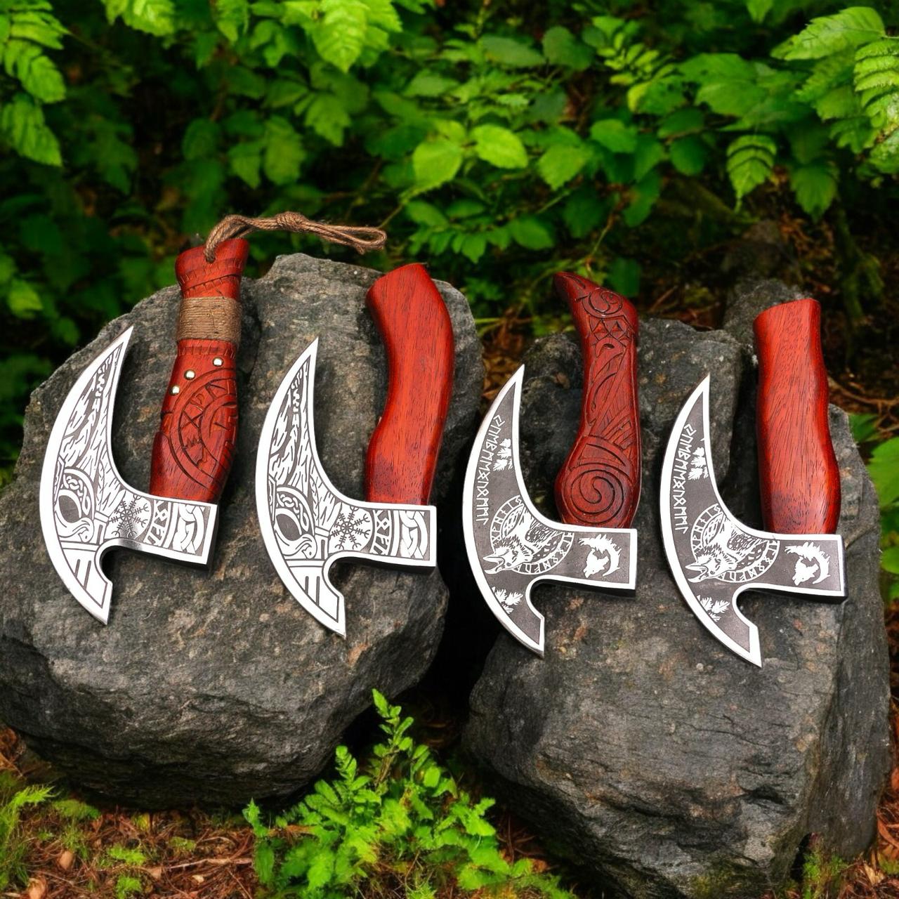 THEWIZCRAFTS Viking Pizza Cutter Axe Carbon Steel Rocker Slicer, Chef Knife & Ulu Pizza Tool, Premium Pizza Cutter Gift