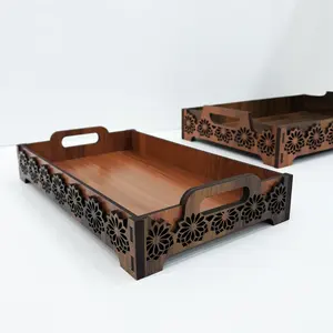 Plateau de service en bois de luxe le plus vendu avec poignées latérales, parfait pour le petit-déjeuner, les collations et les boissons au lit ou dans la cuisine - Product Image 3
