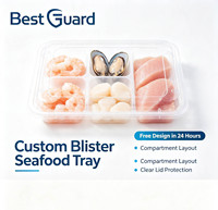 Emballage de vente au détail personnalisé en blister pour plateau de nourriture fraîche, plateau en blister PET transparent pour la présentation de fruits, de viande et d'aliments