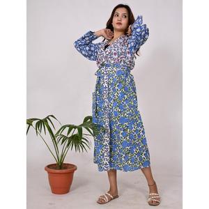 Bata Kimono de Manga Larga con Cuello en V, 100% Algodón, Estampado Floral Boho Hecho a Mano, Ropa de Dormir Ecológica, Bata de Baño Natural para Mujer - Product Image 4