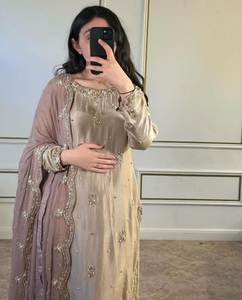 Bollywood Designer Pure Chinon <b>Silk</b> <b>Fabric</b> Party Wear for Women Beautiful 5 MM Embroidery Sequence Work Indian Pakistani - Product Image 2