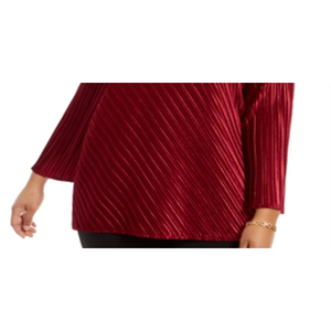 Camicetta da donna Alfani taglie forti 0X rossa con scollo a V a costine, stile casual e grazioso, a mezza manica, tinta unita o fantasia scozzese, con bottoni, primaverile - Product Image 4