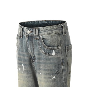 กางเกงยีนส์ขาบานสีน้ำเงินสำหรับผู้ชายกางเกงยีนส์ขาบานสำหรับผู้ชายผ้าเดนิมสีสันสดใสแนววินเทจ Y2K ฮิปฮอปสีเข้มงานตามสั่ง - Product Image 4