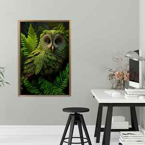 Arte en Lienzo de Búho Verde: Decoración Bohemia para el Hogar, Cuadro Grande Impreso para Colgar en la Pared, Lienzo con Marco Dorado - Product Image 1