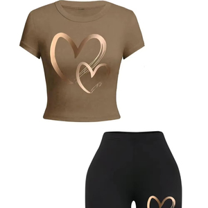 Camisa de pantalones cortos Premium con estampado 3D, conjunto de 2 piezas de verano personalizado para mujer, conjuntos transpirables de algodón orgánico 100% para mujer - Product Image 3