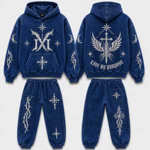 Survêtement d'hiver respirant brodé Croix Céleste, design gothique divin, style Hip Hop, polaire 2 en 1, uni, unisexe - Product Image 4
