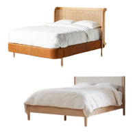 Lit en teck massif de taille Queen, design moderne, avec tissu capitonné classique pour la décoration de chambre à coucher
