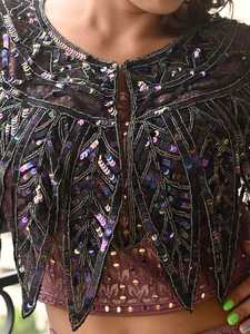 Ecológico elegante con cuentas de lentejuelas burlesque capa vestido hermosa silueta recta cuello en V sujeta festivo Club Cachemira - Product Image 5