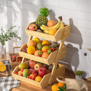 Cesta de bambú <span class=keywords><strong>para</strong></span> fruta, Bol <span class=keywords><strong>para</strong></span> <span class=keywords><strong>cocina</strong></span>, soporte de almacenamiento de verduras <span class=keywords><strong>para</strong></span> tienda de frutas, 3 niveles - Product Image 4