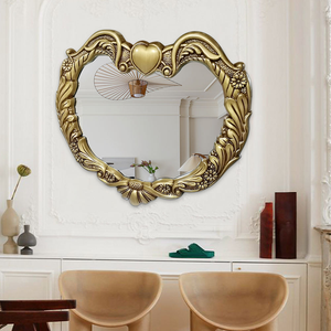 Miroir de salle de bain rétro européen sculpté, à suspendre au mur, unique, décoratif, miroir de salon de beauté - Product Image 1