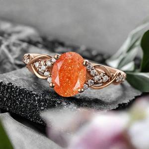 Anillo clásico de Plata de Ley 925 para mujer, piedra solar de corte ovalado chapado en oro para boda, fiesta, aniversario, regalos de cumpleaños - Product Image 1