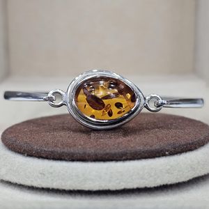Bracelet en argent sterling 925 avec pierre précieuse en ambre de la Baltique en forme de poire, bijoux fins faits à la main, taille ajustable pour femmes, vente en gros - Product Image 3