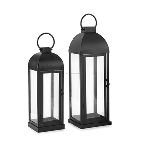 Porte-bougie Vintage en métal noir, cadre métallique noir mat avec quatre côtés en verre, lanternes à bougie suspendues - Product Image 1