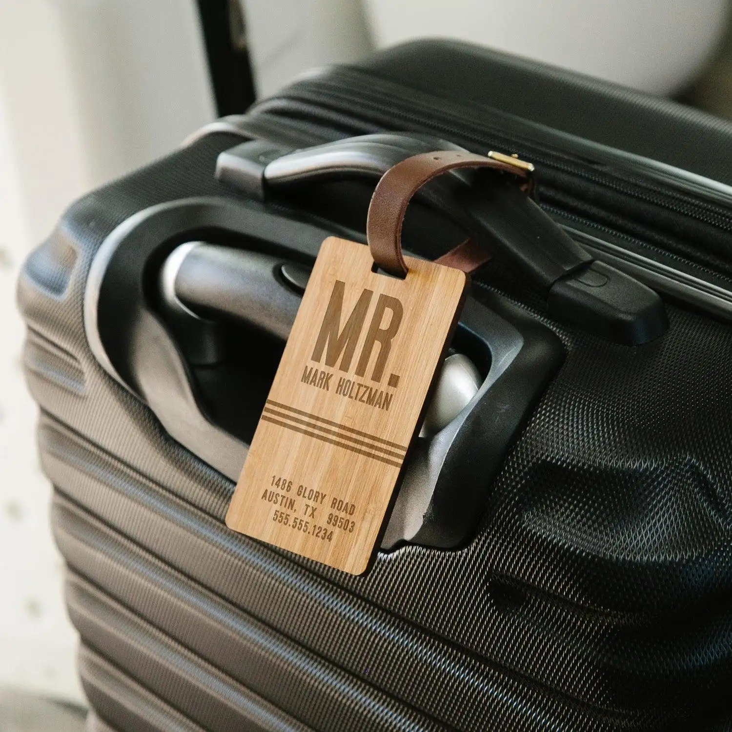 थोक व्यक्तिगत उपहार कस्टम बांस बैग टैग लकड़ी का नाम आईडी लकड़ी का विवाह यात्रा सामान टैग