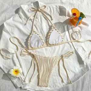 Traje de baño de una pieza de chifón tejido a mano con tiras de color liso, sexy, para vacaciones, estilo europeo-americano, novedad 2026, conjunto de 2 piezas para mujer - Product Image 5
