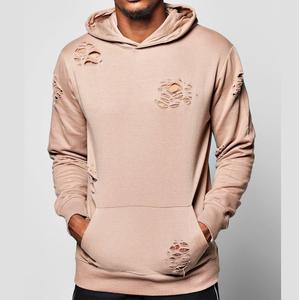 Vente en gros OEM personnalisé lavé à l'acide déchiré à capuche pour hommes déchiré surdimensionné vintage vierge à capuche déchiré à capuche - Product Image 1