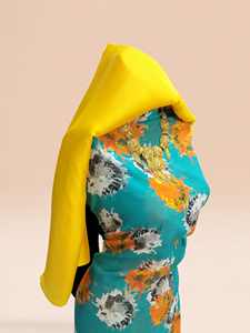 Conjunto de Vestido Dirac Somalí con Estampado Floral Turquesa y Amarillo, 100% Algodón Ecológico, Chal Amarillo Liso con Bordado Blanco - Product Image 2