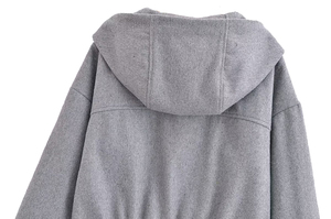 Sudadera con capucha de manga larga a la moda informal para mujer con cremallera Fly Drop Shoulder Design bordado sólido ácido lavado con capucha - Product Image 4