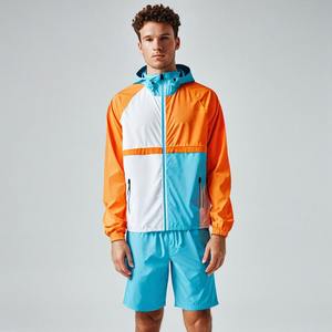 <b>Men</b> Sets Two Piece Custom Windbreaker <b>Shorts</b> and Hooded Jacket Tracksuit Reflective <b>Zip</b> up Nylon Two Piece Windbreaker <b>Short</b> Set - Product Image 2