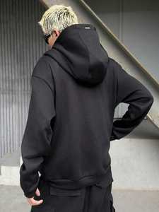 <b>Black</b> Asymmetric Zip Up <b>Hoodies</b> Men Heavyweight Cotton Fleece Tech wear Style <b>Oversized</b> Streetwear Jacket Custom Logo Factory - Product Image 2