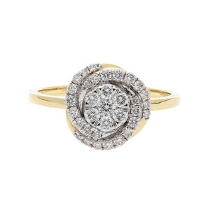 Elegante anillo de remolino de racimo de diamantes de oro amarillo de 14 quilates, declaración única, joyería fina de cóctel con diseño de Halo brillante - Product Image 4