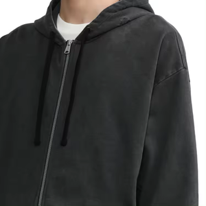 Vintage Washed Full Zip Hoodie Bulk Venta al por mayor de gran tamaño French Terry 400g Hoodies Zip Ups para MenDDP Envío - Product Image 3