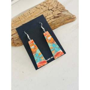Pendientes Colgantes Geométricos Chapados en Oro con Diamantes y Turquesa Hechos por Artesanos Navajo, con Placa de Plata Esterlina para Bodas - Product Image 4